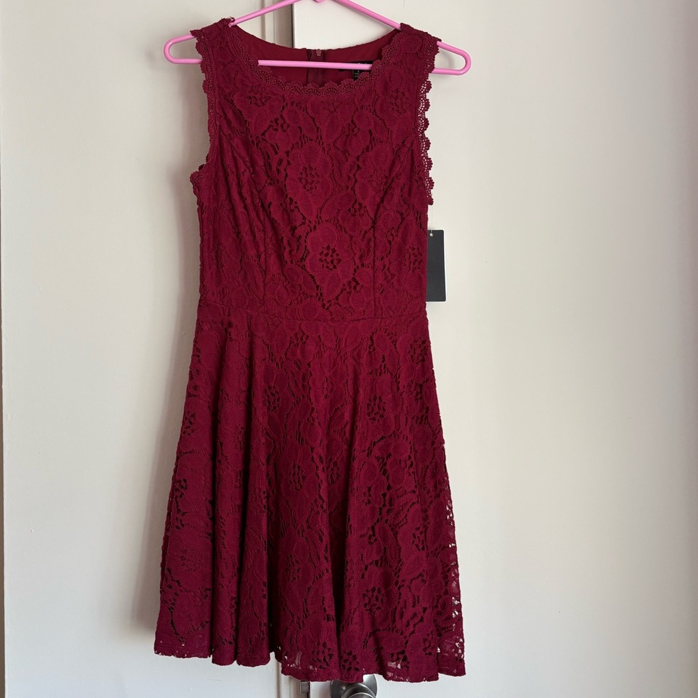 City Studio Burgundy Lace Mini Dress